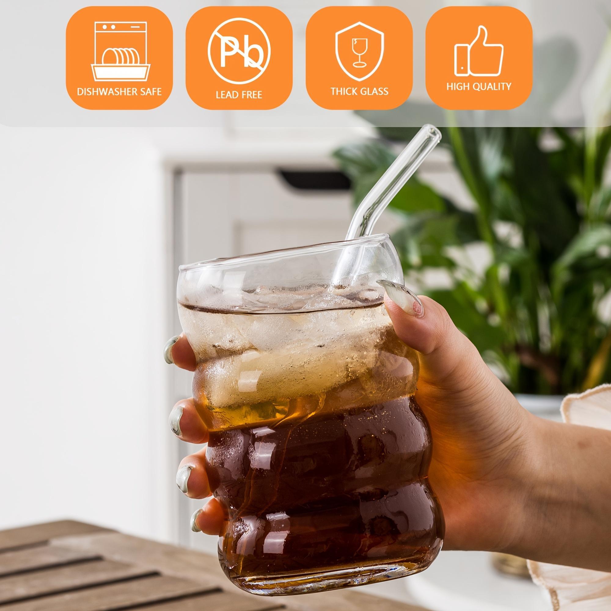 16oz Wave Bubble Water Cup with Straw & Brush, 2/4 Counts Reusable Cute Coffee Cup, Ice Coffee Cup, Drinking Glasses for Home Office Use, Kitchenware