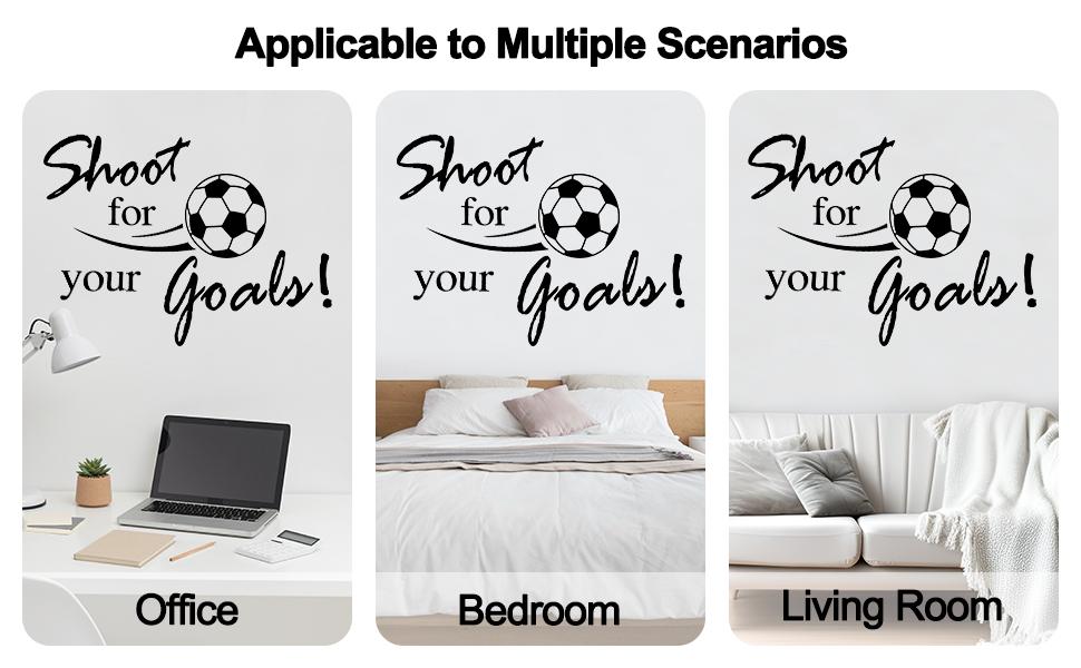 SICANDAENHK Level up your room with motivational soccer vibes!These "Shoot for Your Goals" vinyl stickers are easy to apply, great for walls, doors and windows.Ideal for kids’ bedrooms and playrooms for sporty decor🏆