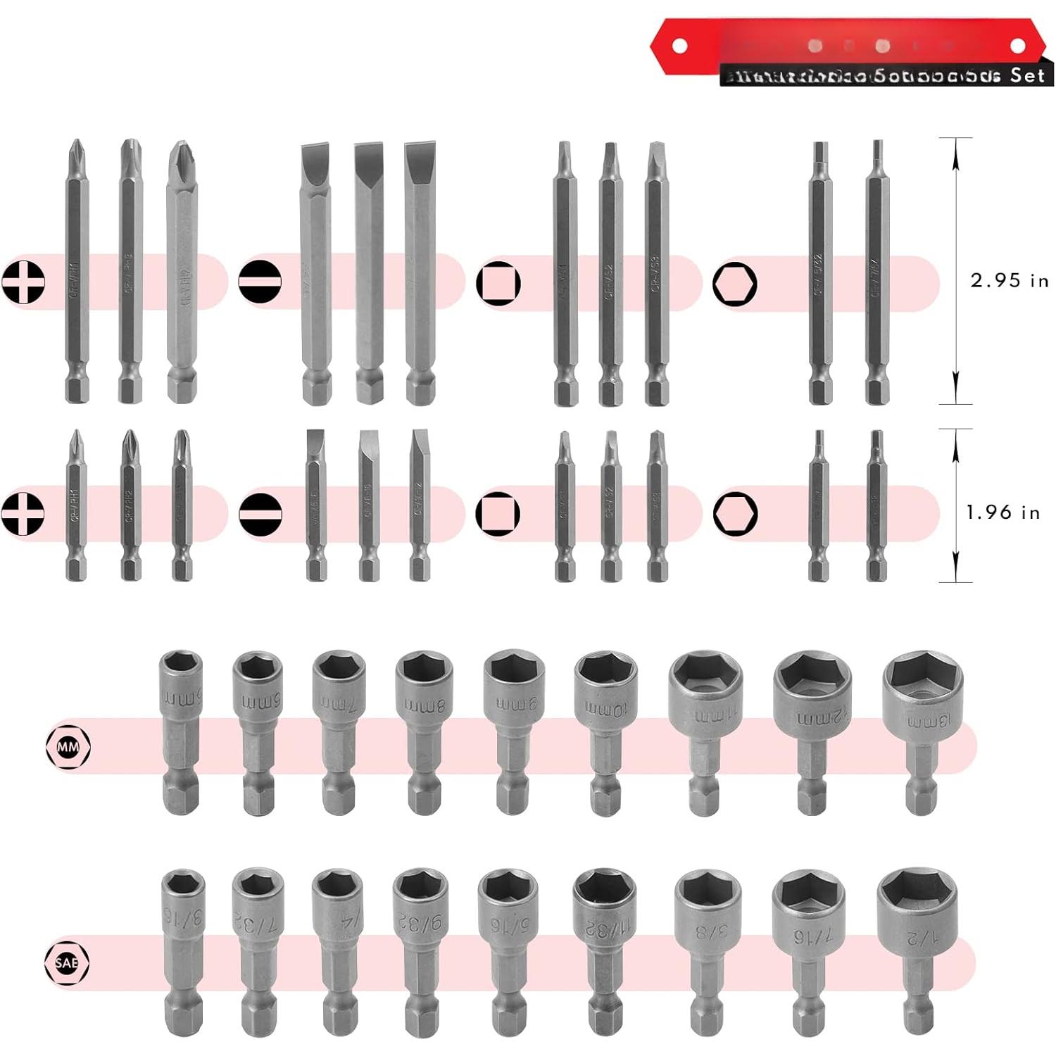 208-Pc Master  Bit Set, 1/4" Hex Shank  Bits, Nut Driver and  Bit Set