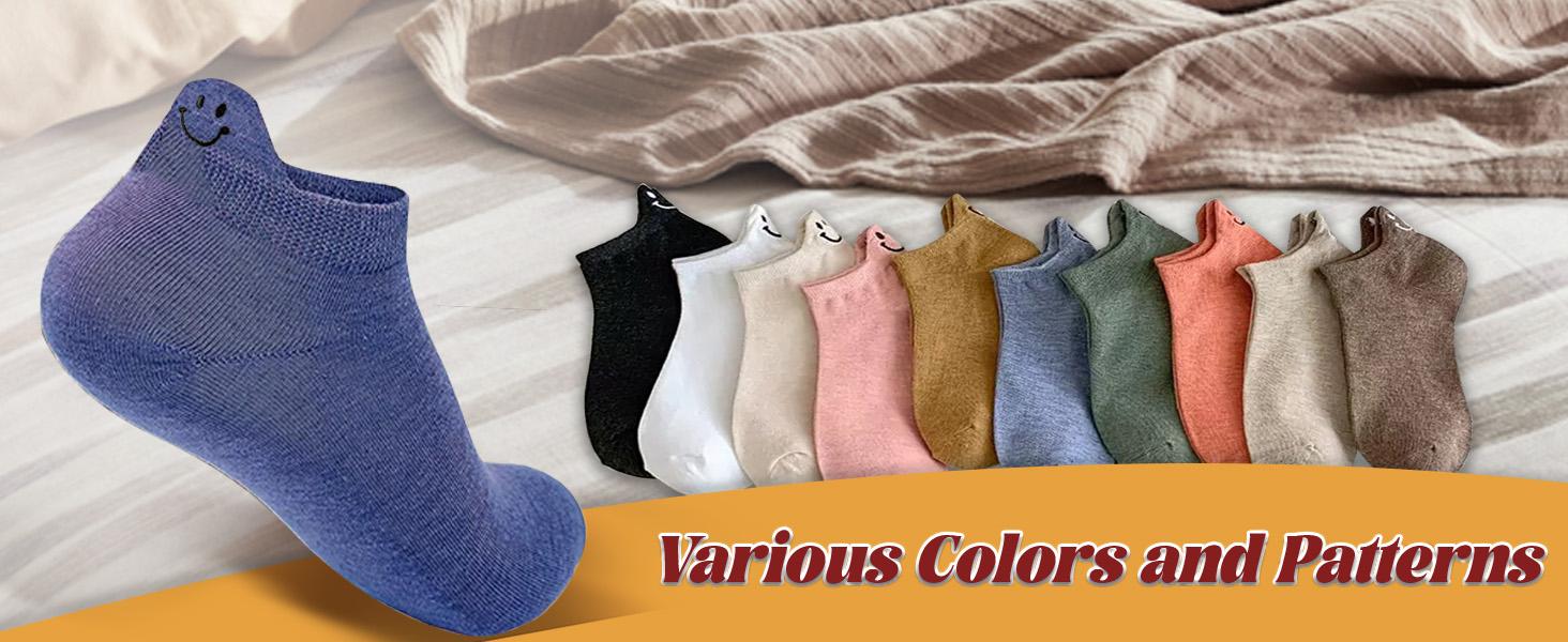 Smiley Face Socks 10 Pairs - Women's Cute Embroidered Ankle Socks, Kawaii Cotton Low Cut Socks for Daily Wear
