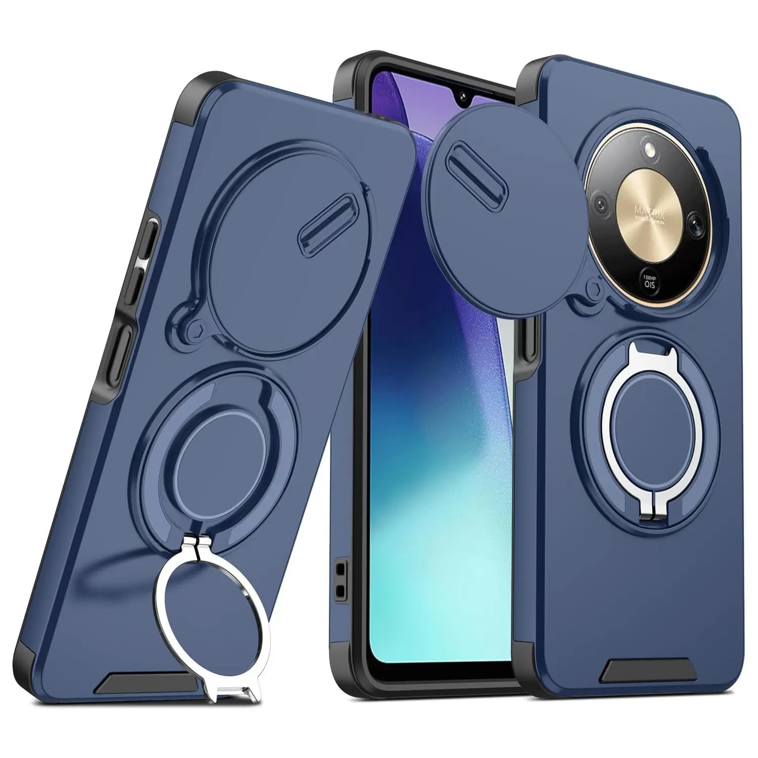 Compatible with Honor Magic 8 Lite, 7 Lite,  6 Lite, 5 Lite, Case with Magnetic Camera Slide Cover, Shockproof and Adjustable Kickstand Slim Protective Case for Honor Magic 8 Lite