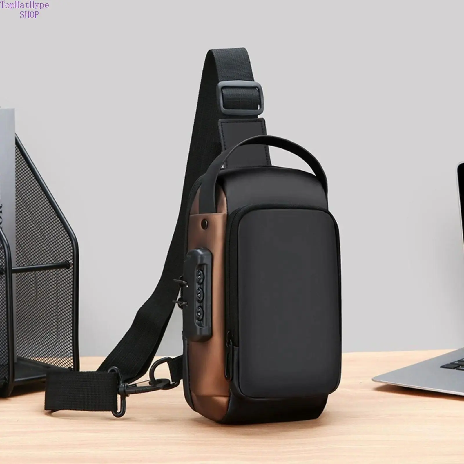 Men's Crossbody Sling Bag, Water-Resistant Anti-Theft Design with Combination Lock and USB Port, Anniversary Gift, Crossbody Bag
