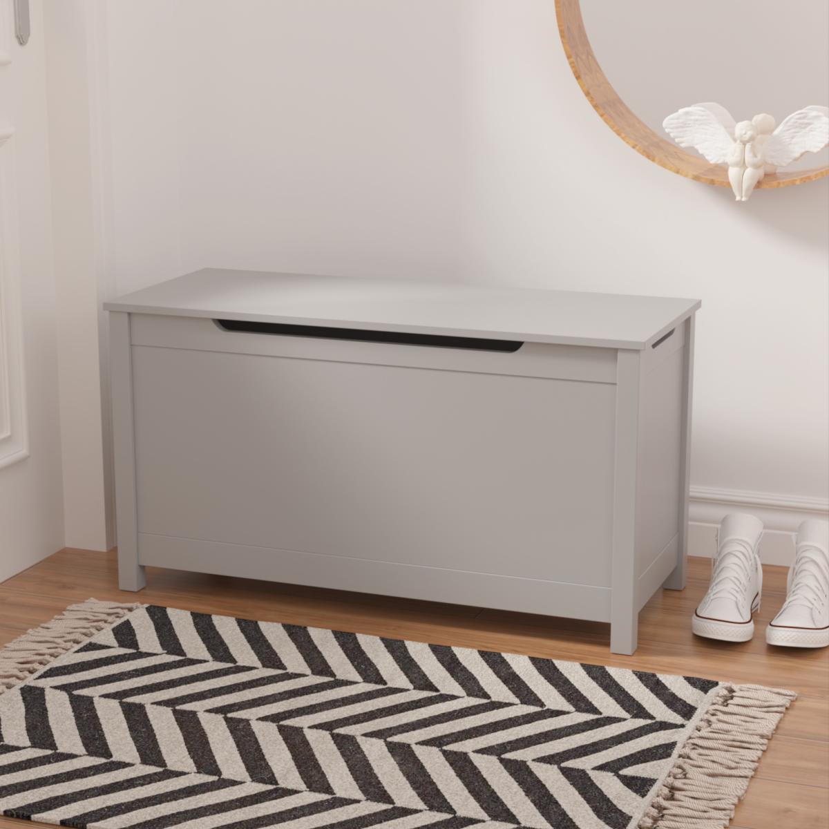 Kids Wooden Toy Box Storage with Safety Hinged Lid for Ages 2+ (Gray)