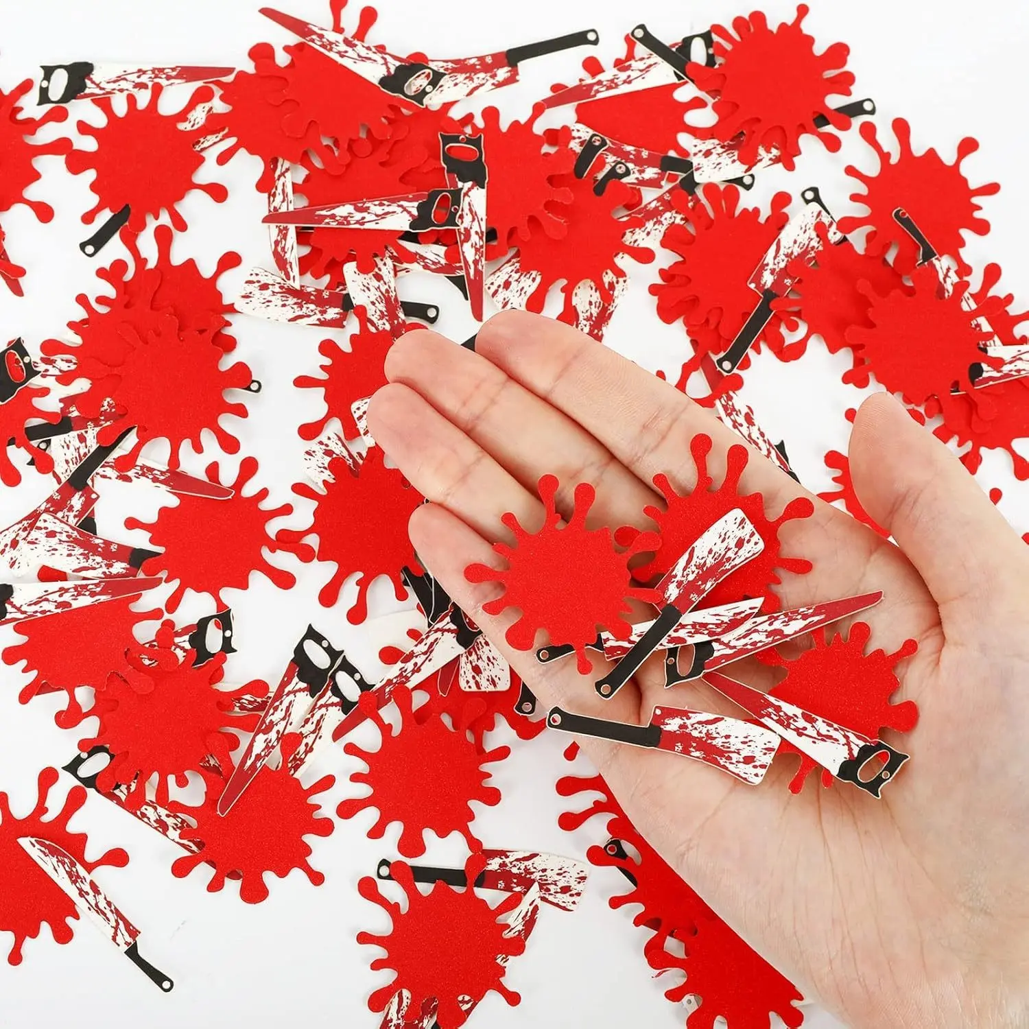Halloween Party Confetti, Colorful Halloween Decoration, Blood Knife 100pcs Desktop Setup, Scatter Paper Confetti, Finished Product