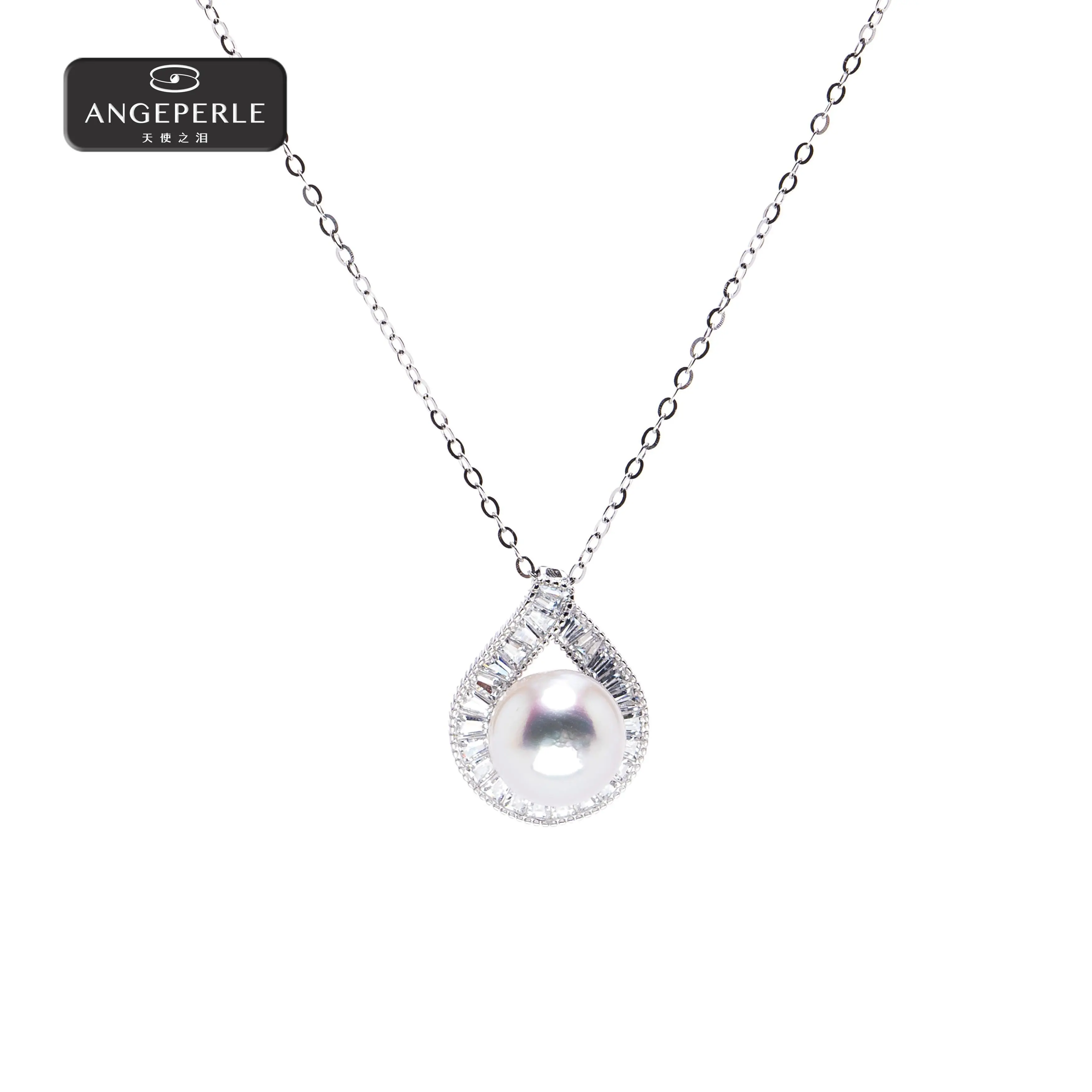 ANGEPERLE S925 Silver Unisex Classic 8-9mm Akoya Seawater Pearl Pendant, Model TSJ20H, Classic Pendant