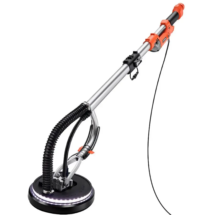 VEVOR 1010W Power Electric Drywall Sander, Popcorn Ceiling Removal Tool with 7 Variable Speeds (1000-2200 RPM), Double-Deck LED Lights, Foldable Extendable Handle, 15 Sanding Discs, Dust Hose
