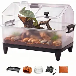 Reptile Tank Starter Kit, Reptile Terrarium with Lid, Heating Pad, Hygrometer, Bowl,Hide, Sand, Acrylic Small Reptile Habitat for Reptiles, Tarantula, Lizards, Frogs, Geckos or Hermit Crabs