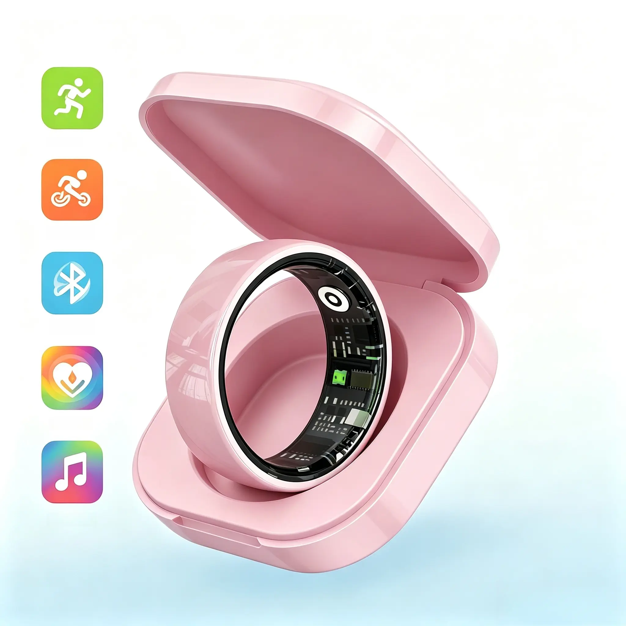 R12 Ceramic Smart Ring for Women, Lightweight Wearable Bluetooth Health Tracker with Blood Pressure Monitoring, Waterproof for Workout & Music Player Control, Health Tracking, Pedometer, All Ladies