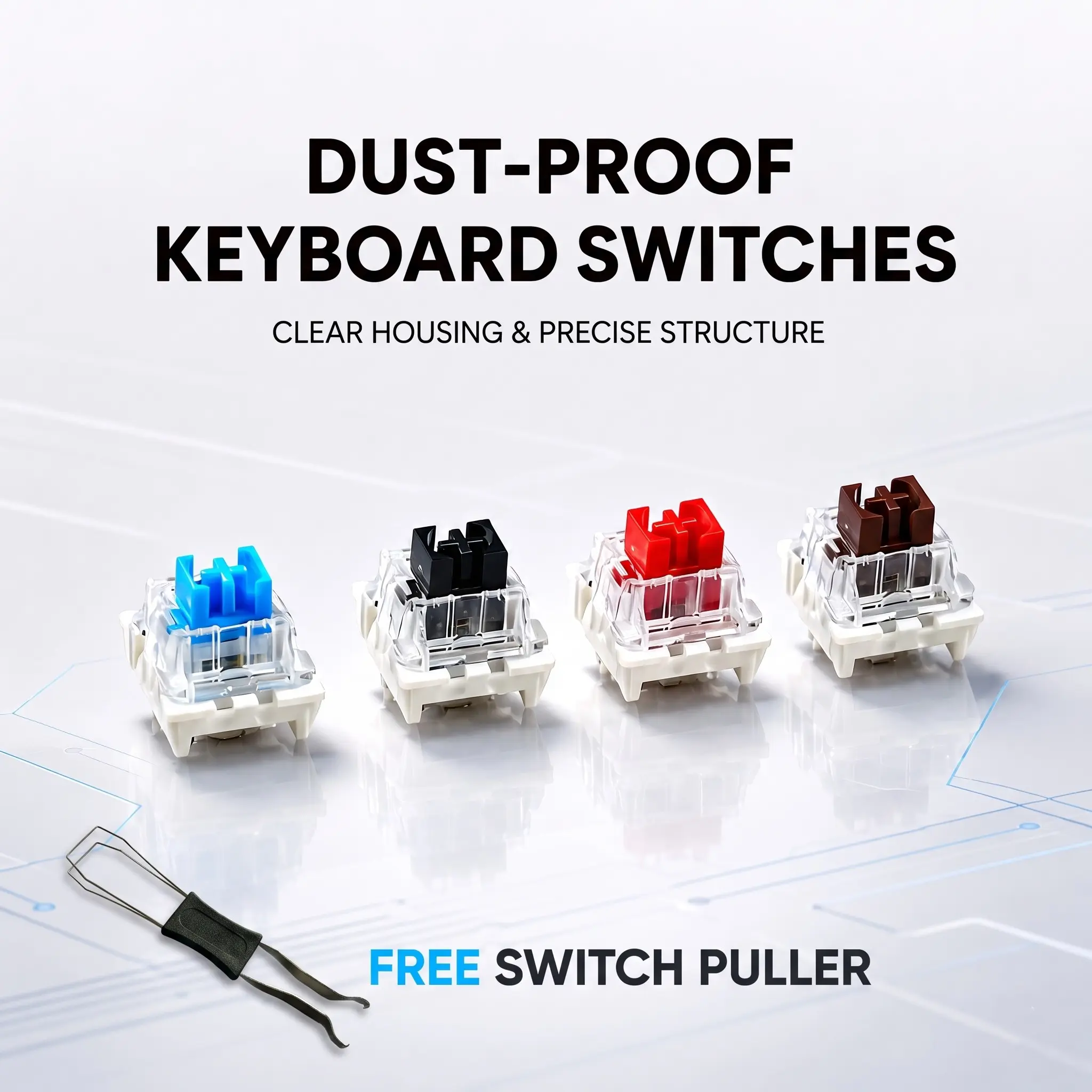 Mechanical Keyboard Switches, Dust-Resistant Clear Housing, 3-Pin Mx-Style Cross Stem, Blue, DIY Gaming Keyboard