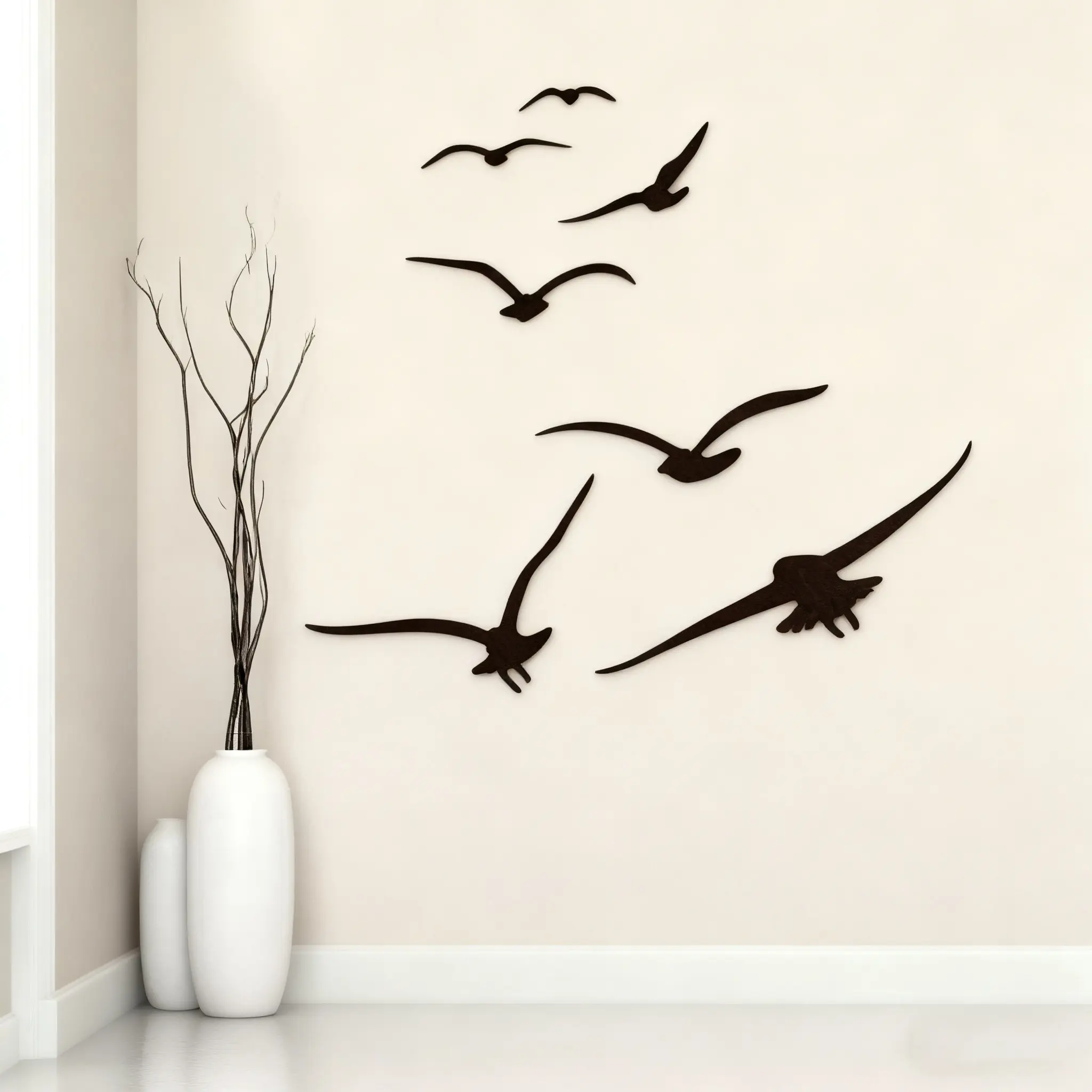 1pc Black Flying Seagulls Wall Sticker, Suitable for Living Room, Bedroom, Cabinet, Bathroom Background Wall Decoration, Home Decor, Wall Decoration
