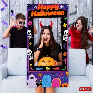 Halloween Theme Cutout Frame, Skull, Tombstone, Ghost, Pumpkin Patterns, Halloween Decoration, Festive Decor, Horror Atmosphere Props, No Power Needed