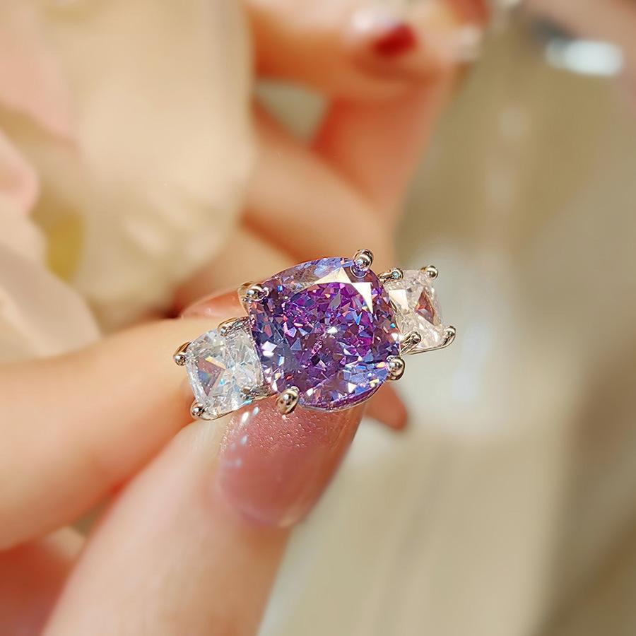 Luxurious, fashionable and versatile pink diamond necklace, purple pendant, high-carbon diamond stud earrings, ice flower-cut ring, colored gemstone set for women