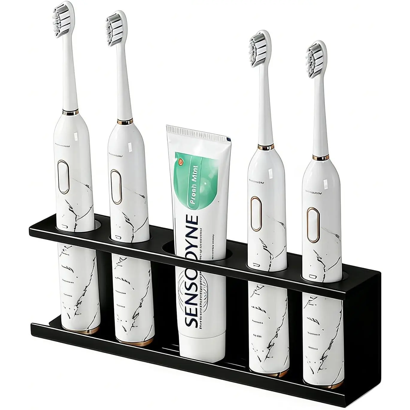 Wall Mounted Electric Toothbrush Holder, Toothbrush and Toothpaste Holder, Self Organizer, No Drilling Rack for 5 Toothbrushes and Toothpaste, Black