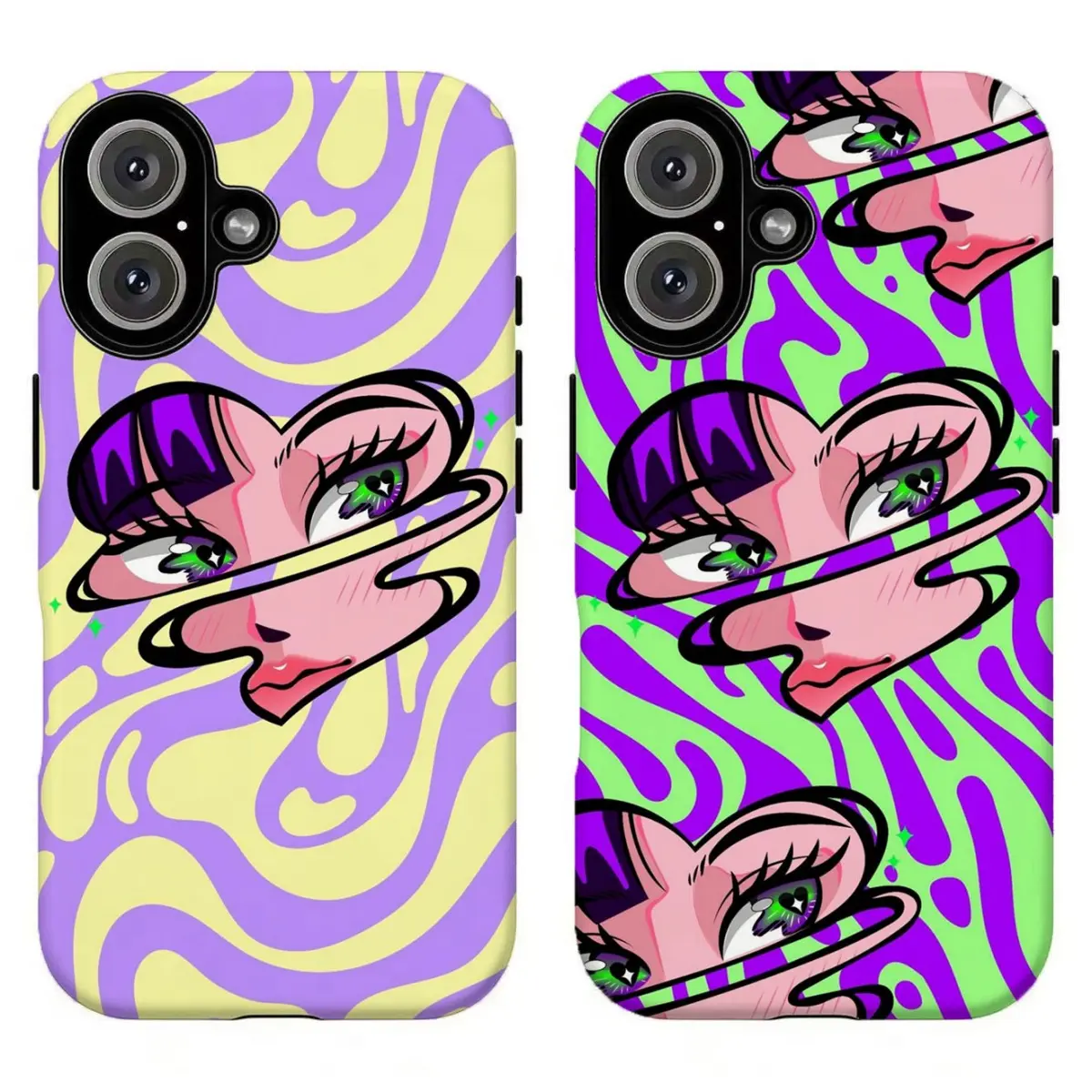 FL-Trippy Swirl Heart Face Graffiti Phone Case,Y2K Psychedelic Indie Aesthetic Cover For iPhone 11 12 13 14 15 16 17 Air Pro Max for Samsung S26 S25 S24 S23 S22 S21 Case,Gift for her/him