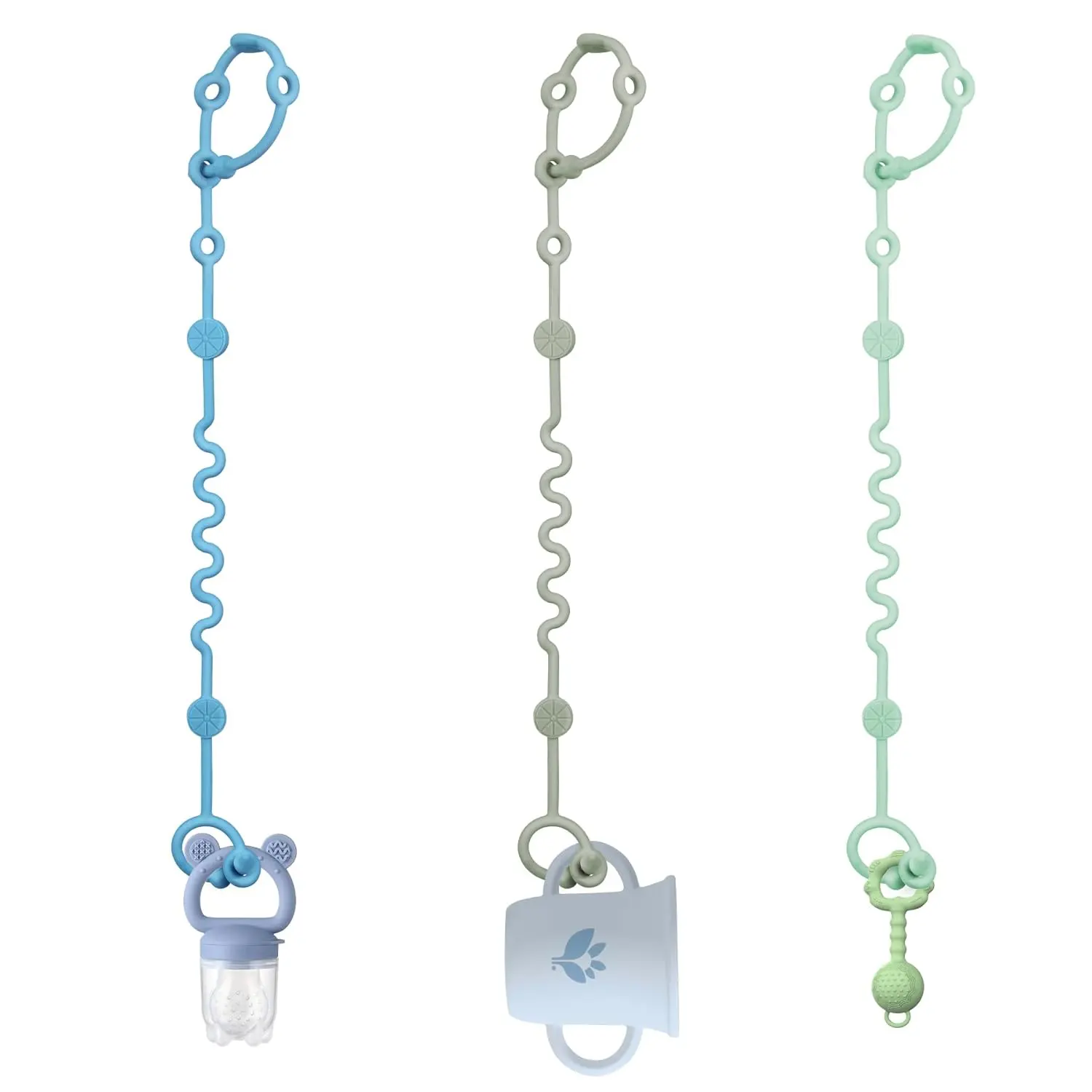 Silicone Pacifier Clips for Baby, 3 Pack Solid Color Toy Straps, Adjustable No-Throw Tether with Secure Hook for Strollers and High Chairs
