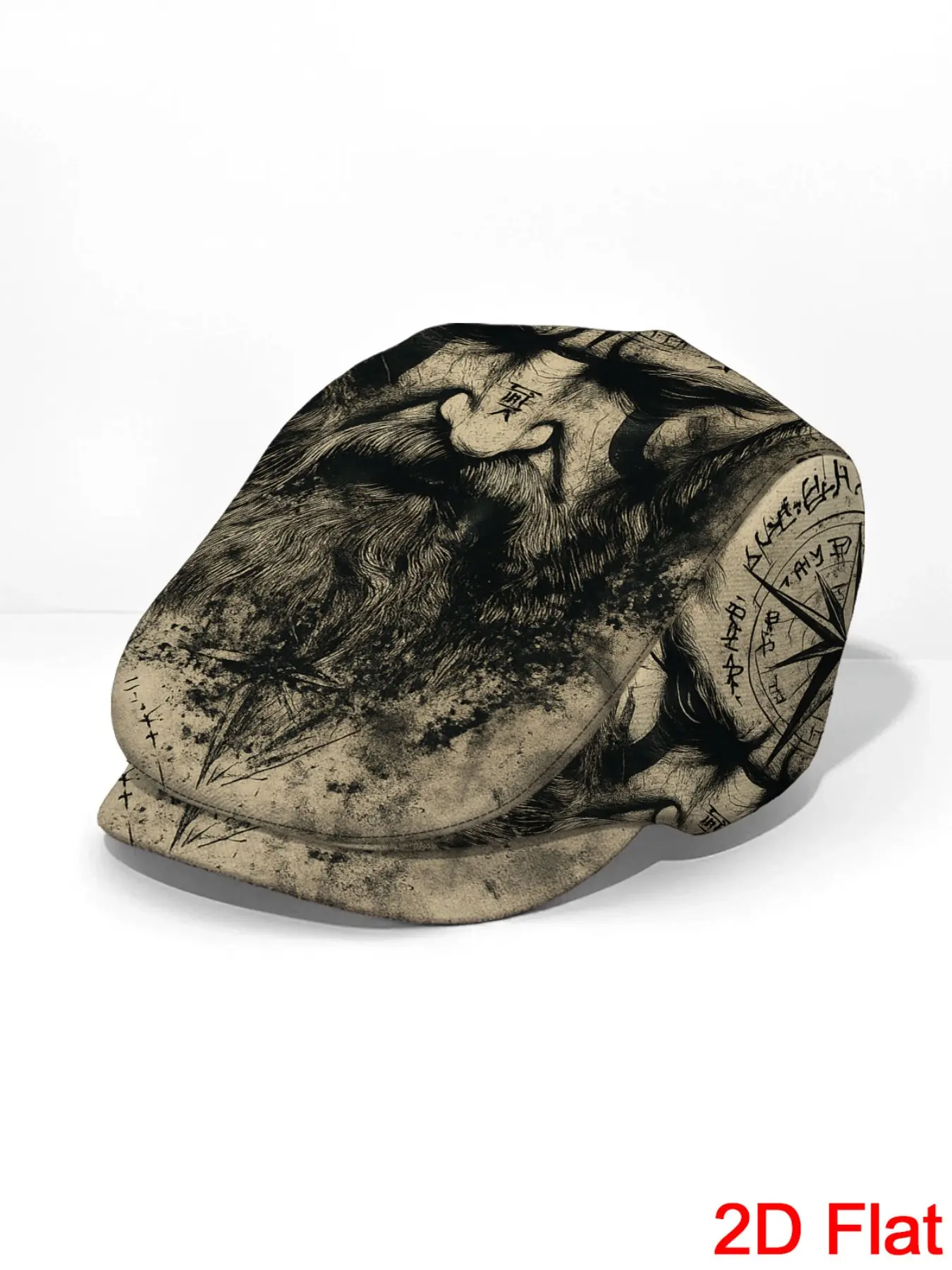 1pc 2D Flat With Norse Compass Warrior Print Vintage Gentleman's Hat Painter's Hat Men Beret Hat Pattern Print All-Over Print Large Head Size Casual Outfits Making It an Ideal Gift Choice