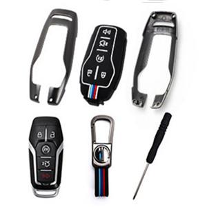 Zinc Alloy Car Key Cover Cases Compatible with Ford Edge Explorer F-150 F-250 Fusion Mondeo 5 Buttons with Fluorescent Tricolor Strip (Matte)
