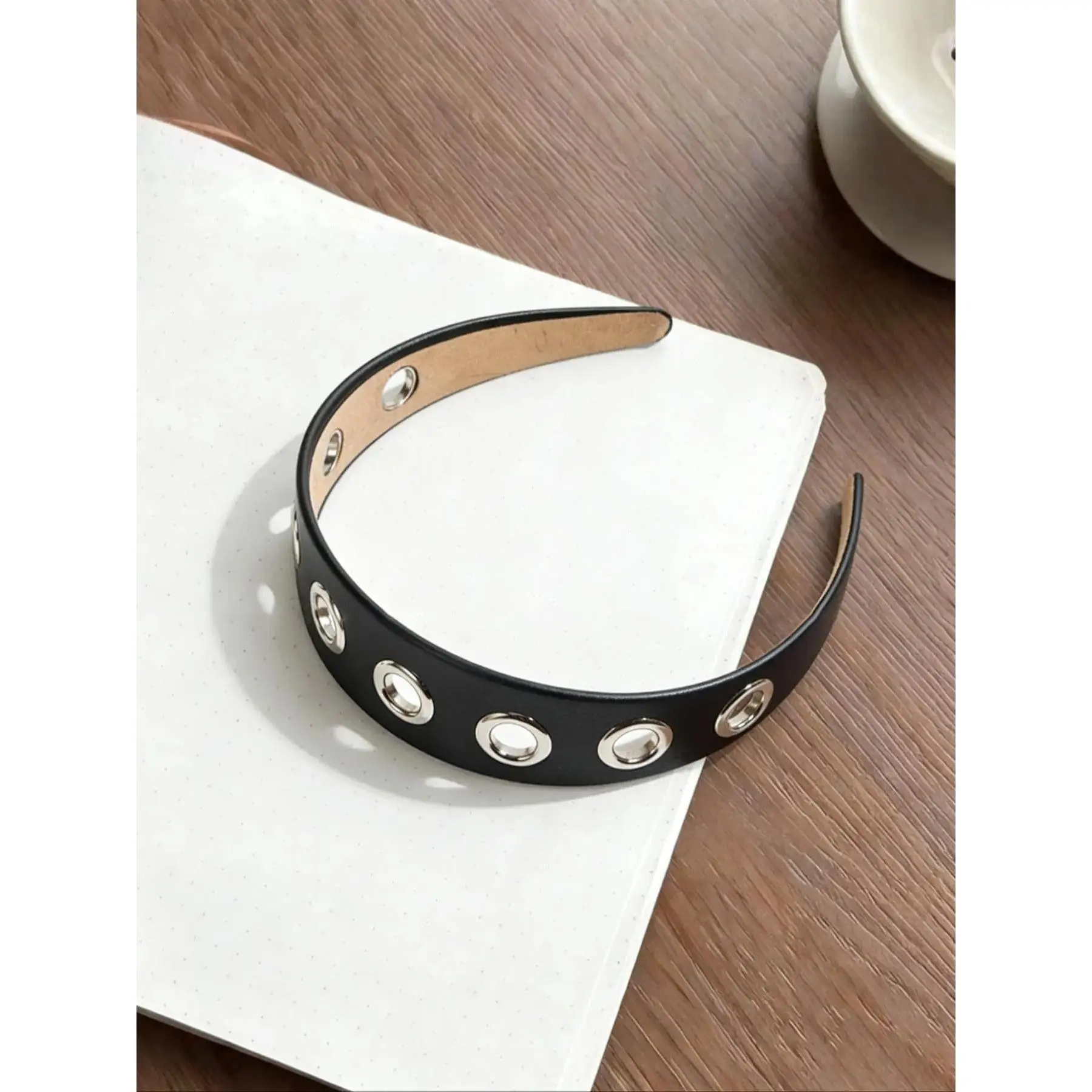 Rock-inspired Headband Set for Women, 3-Pack Studded PU Leather & Plastic Hair Hoops, Wide Non-Slip Design for Everyday & Party Wear, Funky, Casual, Female, Daily, Metal Stud, One Size