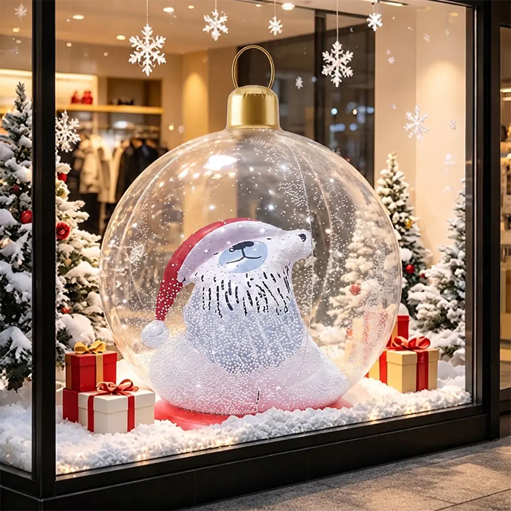 1pcs Christmas Inflatable Ball, Giant PVC Snowman Decoration, Outdoor Holiday Decor for Tree Courtyard Lawn Porch Garden Front Door