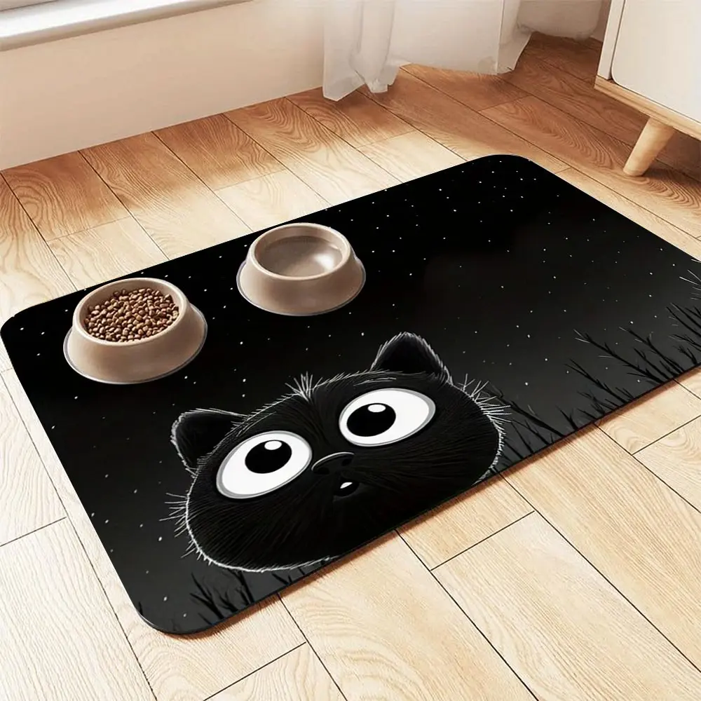 Quick Drying Absorbent Pet Feeding Mat for Dogs and Cats, Non-Slip Rubber Bottom, Dark Polyester Surface for Indoor Use