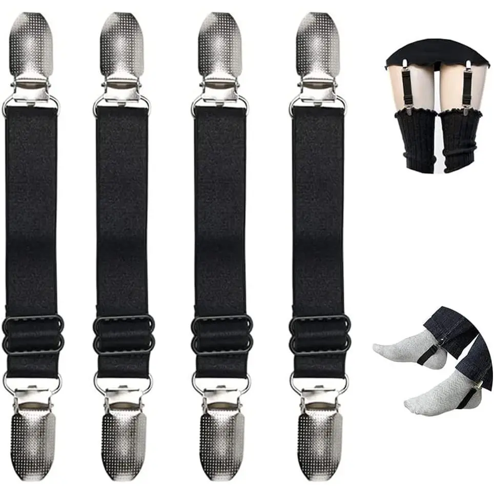 Elastic Thigh High Garter Suspenders Jeans Pant Boot  Clamps Straps Clips Holder Ryder Stirrups Fully Adjustable Pants Clip Holders  Shoes Boots Pants Clip 4 count