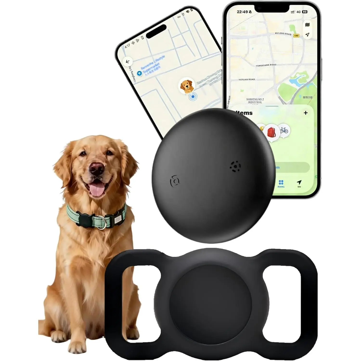 GPS Tracker for Dogs (iOS & Android) - No Subscription Dog GPS Tracker Collar Smart Cat Bluetooth Activity Tracker, Works with Google Find Hub & Apple Find My App, Anti-Lost for Pet Items Keys Black