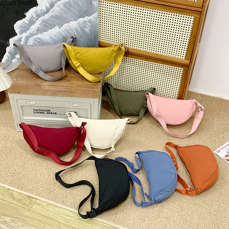 Japanese Solid Color Canvas Dumpling Bag, Lightweight Women Crossbody & Armpit Shoulder Satchel