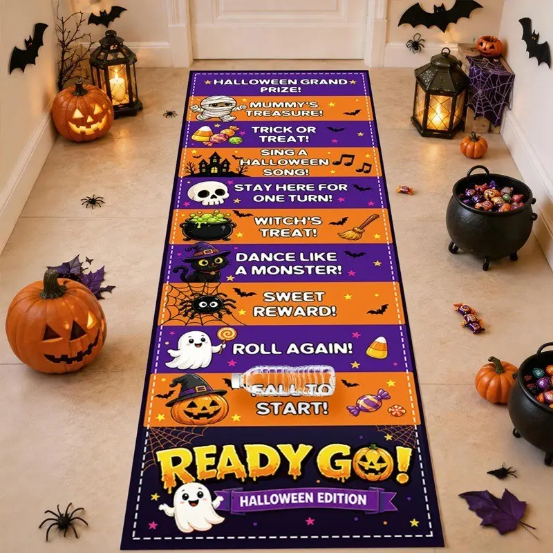 1Pc Halloween Interactive Game Scroll Banner – 3 Spooky Scoring Cloth Designs for Pumpkin, Ghost & Skull Theme Party, Kids Family Team Building Activity Decor