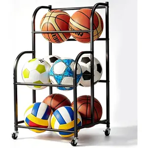 Basketball Rack with Wheels - Space-Saving Vertical Ball Storage for Basketball, Football, Soccer, Rolling Ball Rack for Garage & Outdoor, Heavy-Duty Ball Holder Organizer