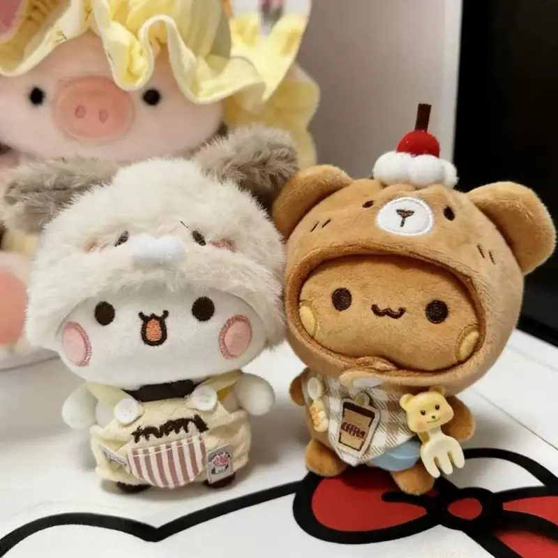 New Bubu and Yier Kawaii Unisex Flannel Soft Plush Panda Doll Set, Anime Toy for Anime Fans, Fluffy Bear Bag-Car Key Pendant Decoration, Couple Gift