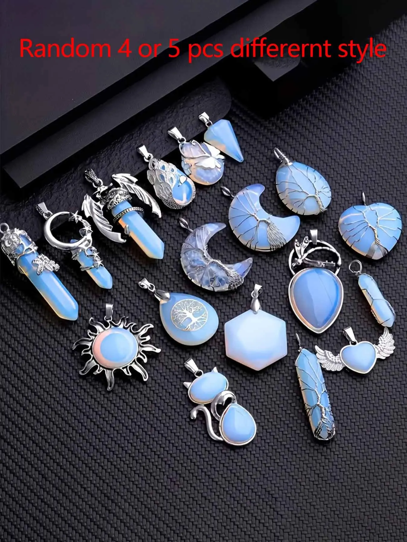 4/5pcs Boho Style Natural Stone Pendant Set, Random Print DIY Jewelry Accessories, Romantic and Unique Design, All Seasons Wear, Pendant Chain, Exquisite Trendy Pendant, Aesthetic Jewelry Gift