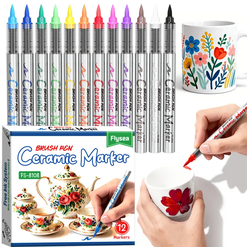 Soft Brush Tip Ceramic Paint Pens, 12/24/36 Colors Acrylic Porcelain Markers, Permanent Waterproof Paint Markers for Mugs, Glassware, Plates and Ceramic Surfaces