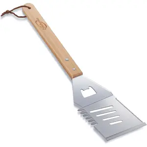 4-in-1 Multifunctional Grill Spatula with Wooden Handle, Perfect for BBQ Grilling, Kebabs, Camping & Picnics