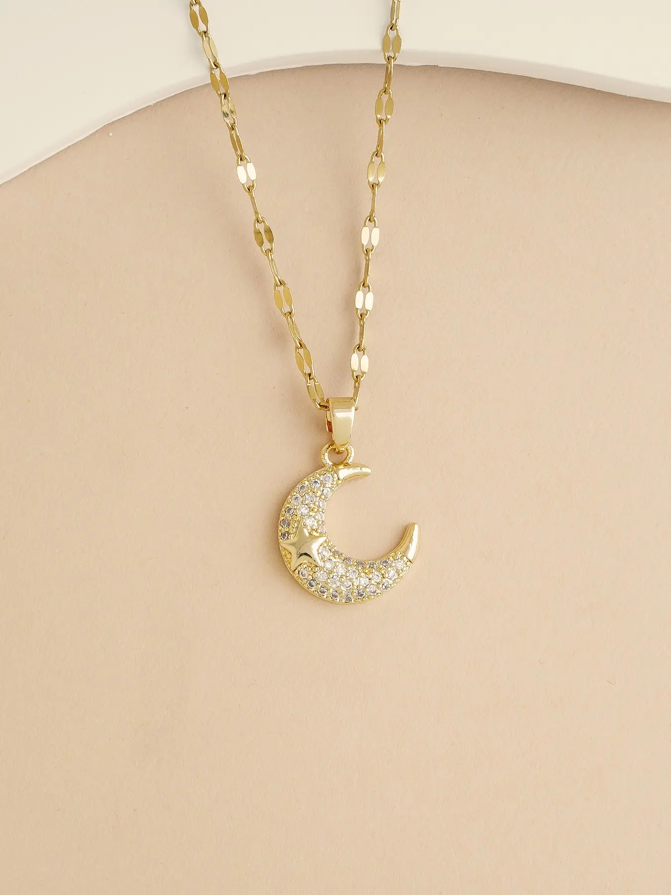 Women's 18k Crescent Moon Pendant Necklace, Cubic Zirconia Celestial Star Moon Necklace, Elegant Collarbone Jewelry, Perfect Gift