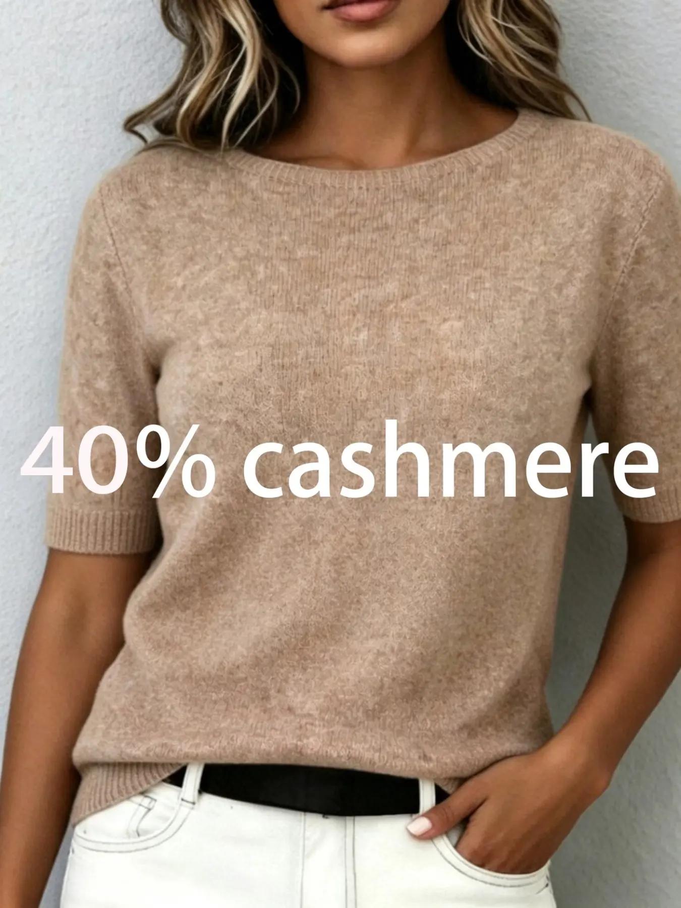 Women's Loose-Fit Solid Color Knitted Sweater, Soft Cashmere Blend Round Neck Top, Elegant Casual Wear for Spring & Fall
