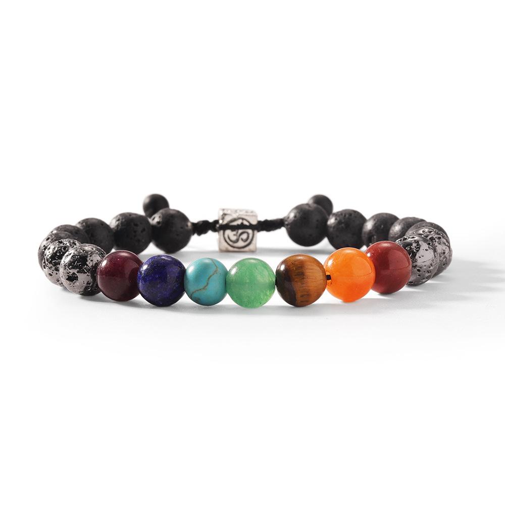 7 Chakras Natural Stone Beaded Bracelet for Women Men, Yoga Meditation Energy Balance Healing Crystal Lava Rock Diffuser Bracelet, Reiki Anxiety Relief Jewelry Gift