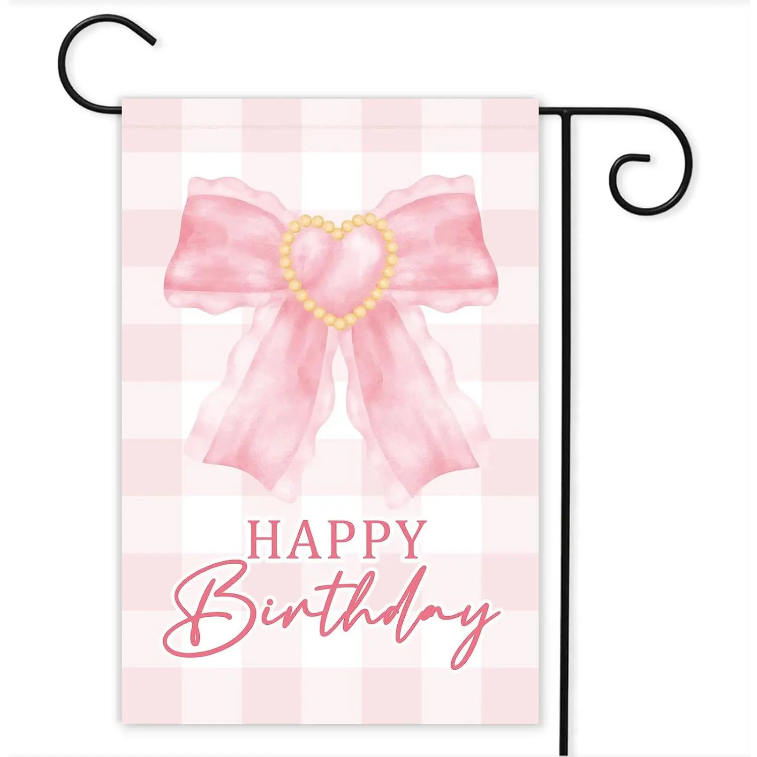Pink Bow Happy Birthday Garden Flag - Double Sided 12x18 Inch Outdoor Decorative Flag for Birthday Party Decorations