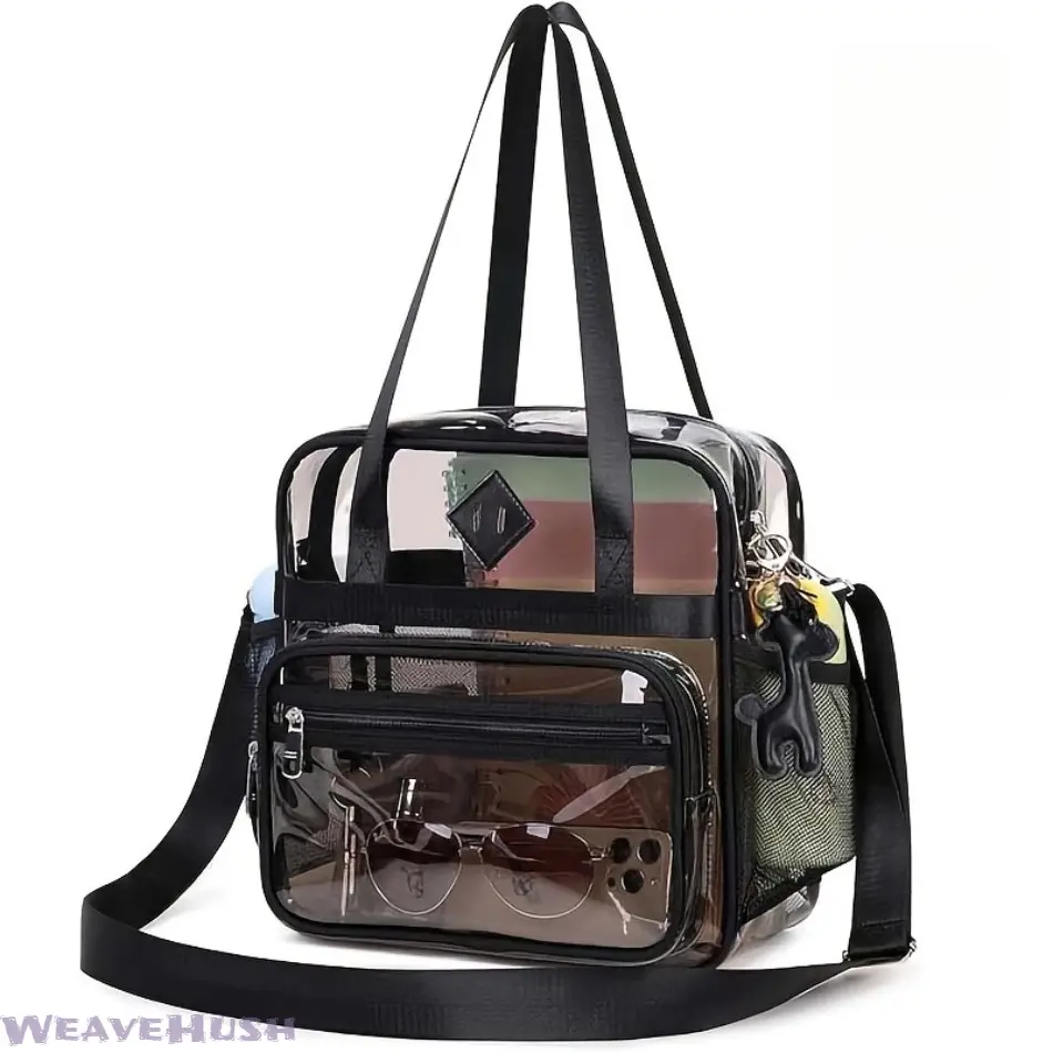 Stadium Approved Clear PVC Tote Bag for Women, Transparent Security Compliant Handbag for Concerts, Sports Games and Large Venue Events