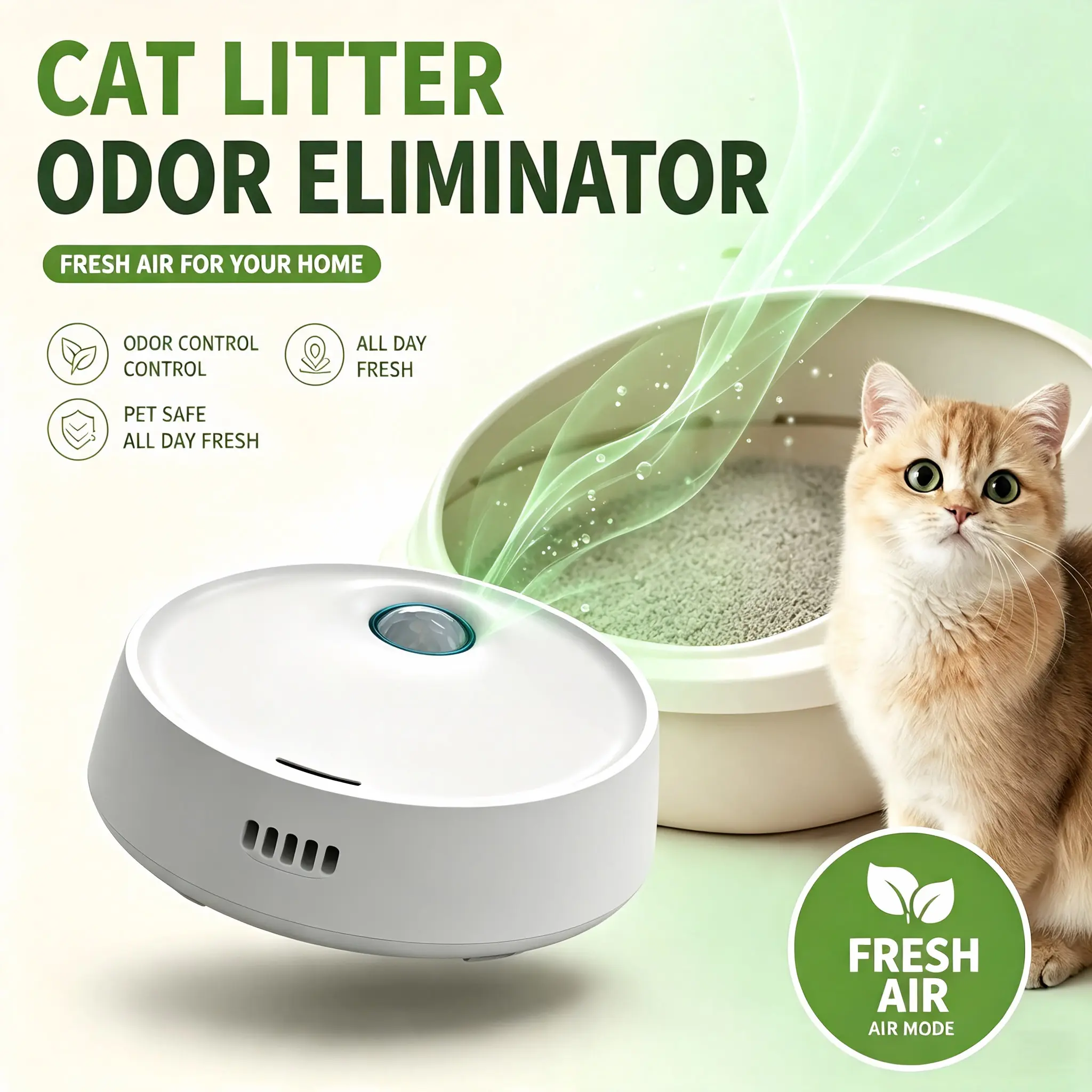 Ozone Cat Litter Box Odor Eliminator, Sensor Monitoring Function, Pet-Safe Air Purifier, Multi-Functional Deodorizer