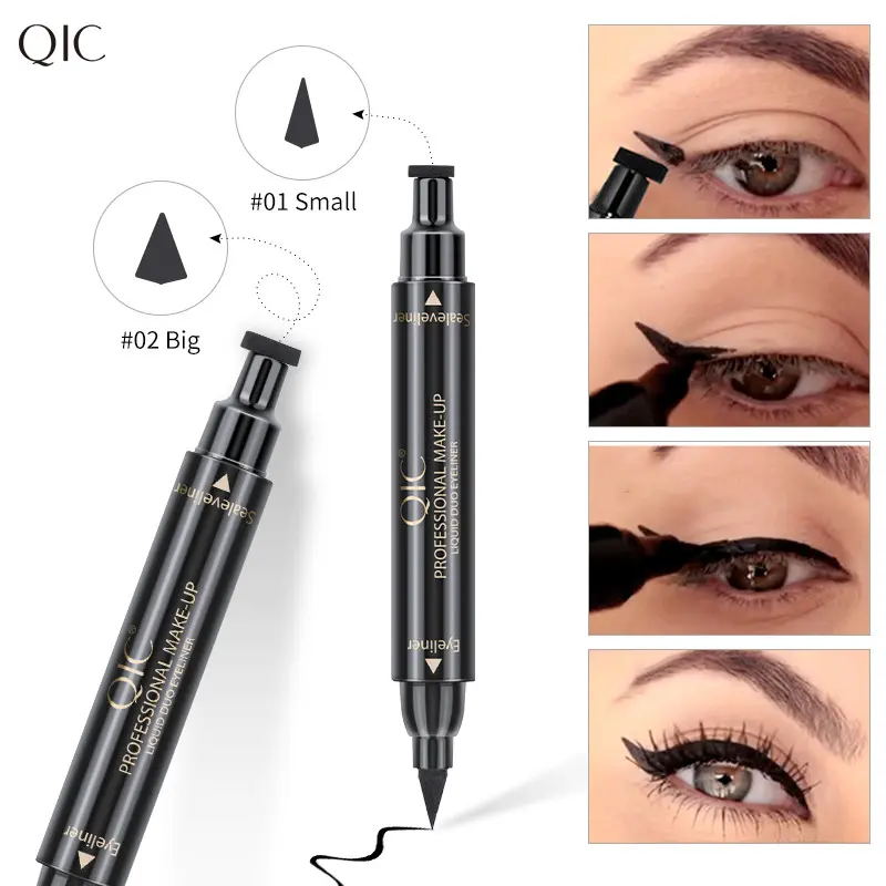 1PC Dual‑Ended Wing Stamp Eyeliner QIC Pigmented Black Liquid Eyeliner Two‑Size Stamp Long‑Lasting Smudge‑Proof Compact Tube For Festival Party Creative Eye Cosmetic Gift