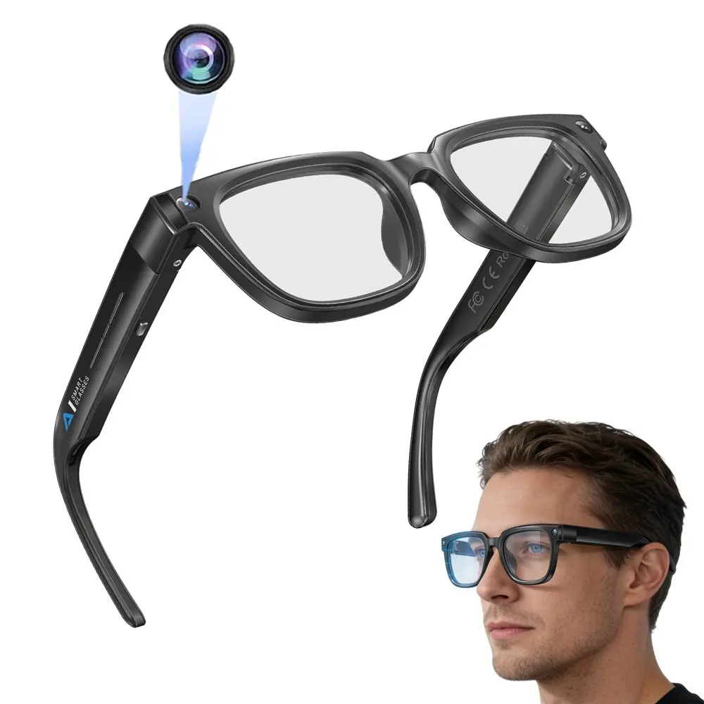 8MP Camera Smart Glasses, Hands-free Video Recording, 110 Degree Wide Angle Lens, 3D Stereo Sound, 290Mah Battery ,  AI Video Translation, Bluetooth Call, Music Control