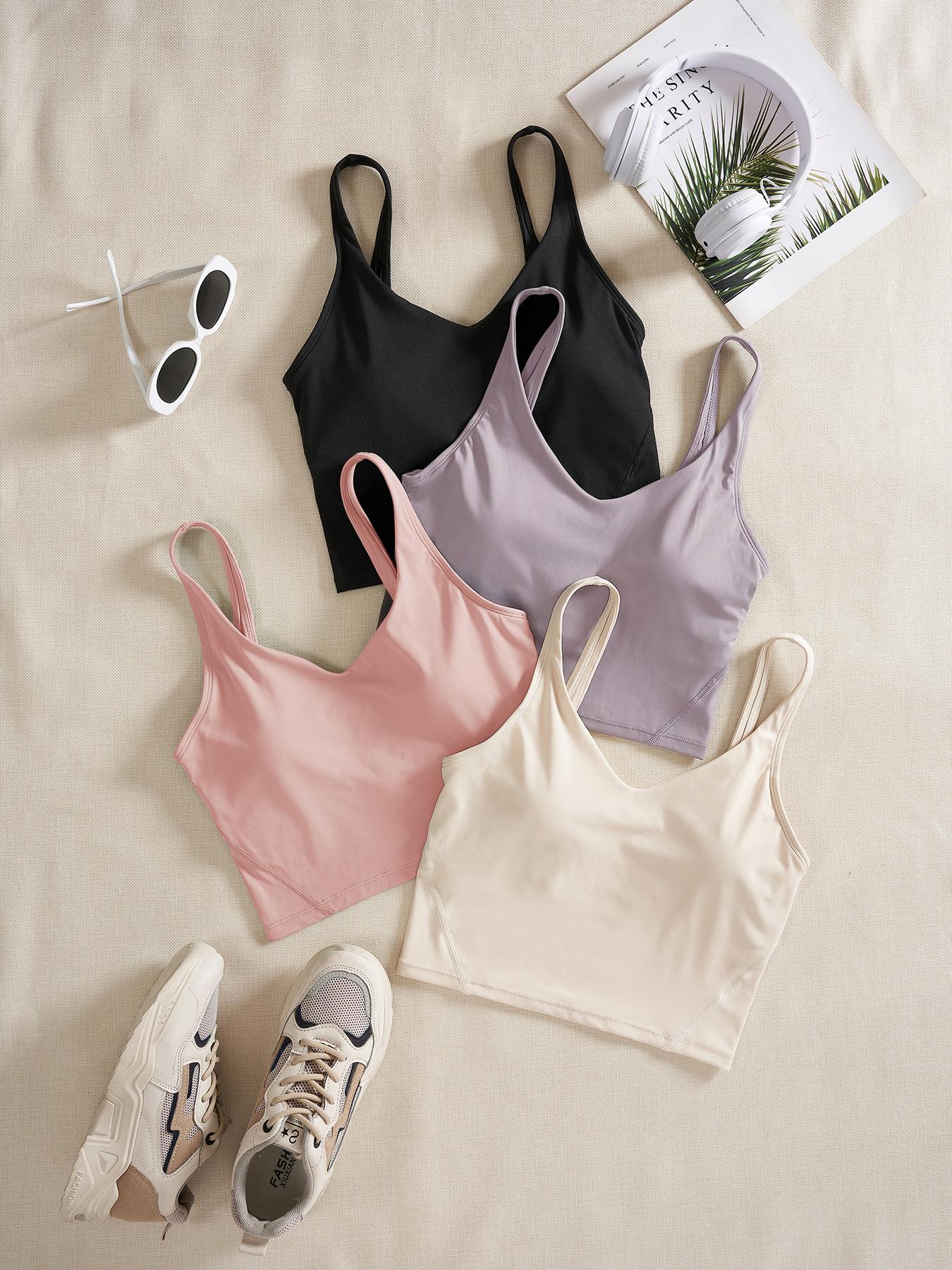 Women's Solid Sports Bra, Quick-Drying Breathable Comfortable Crop Cami Top for Yoga Gym Workout Running, Ladies Sportswear for Indoor and Outdoor Wear