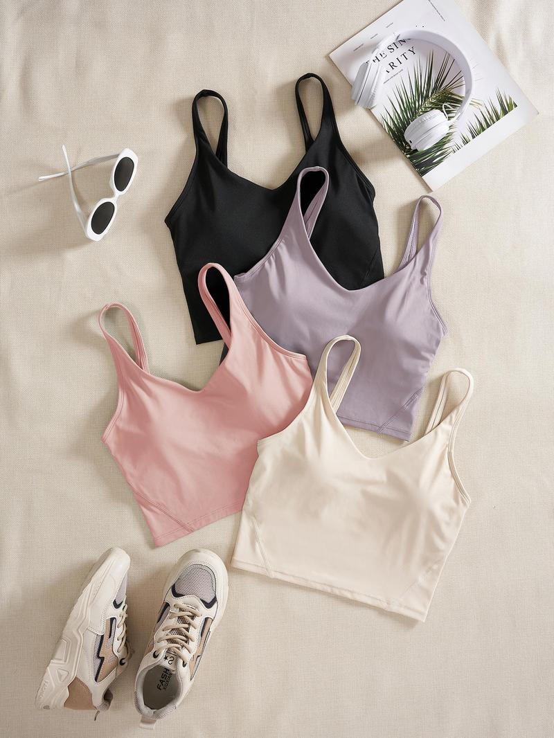 Women's Solid Sports Bra, Quick-Drying Breathable Comfortable Crop Cami Top for Yoga Gym Workout Running, Ladies Sportswear for Indoor and Outdoor Wear