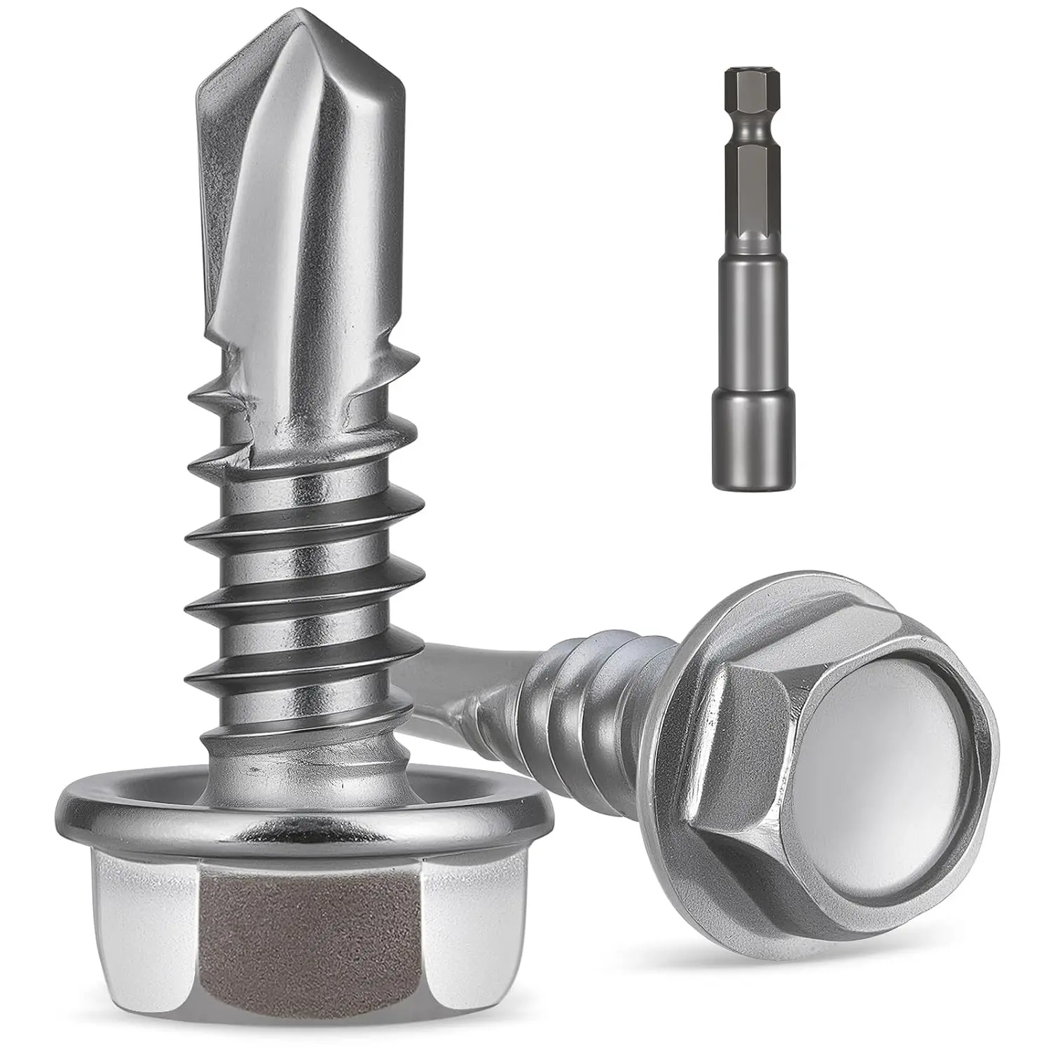 Self Drilling Screws for Metal,#8 x 1/2" (150Pcs),Hex Washer  410 Stainless Steel,Self Tapping