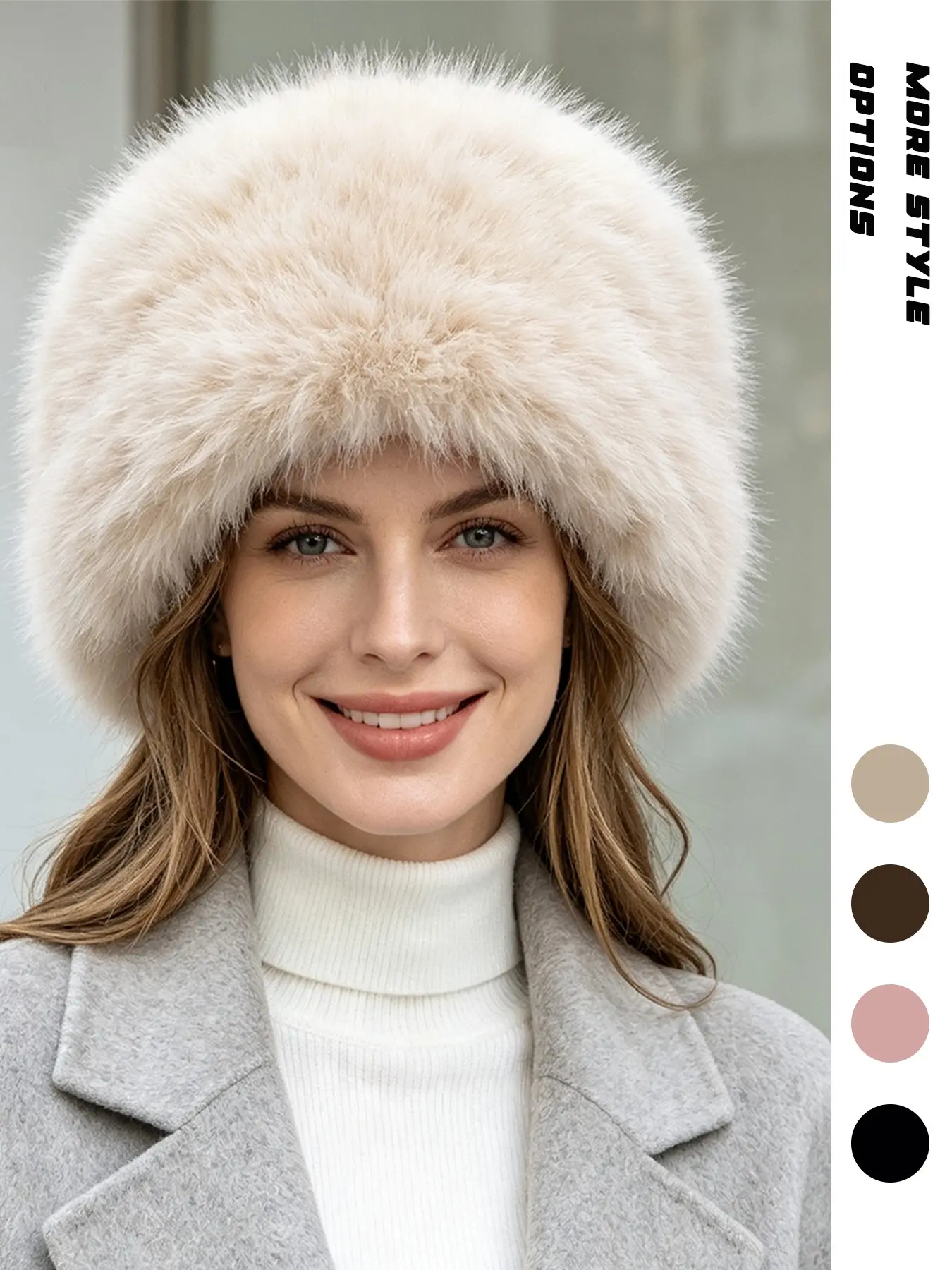 1PC Women's Solid Color Fluffy Fuzzy Winter Bucket Hat, Stretchy Soft Skin‑Friendly Cold‑Proof Hat, For Daily Outdoor Street Outfits, Multiple Colors Optional