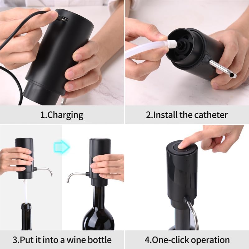 3 in 1 Electric  decanter with aerator,One  Red and White  Accessories, Stainless Steel Connecting Tube, USB Rechargeable  dispenser,   for  Lovers