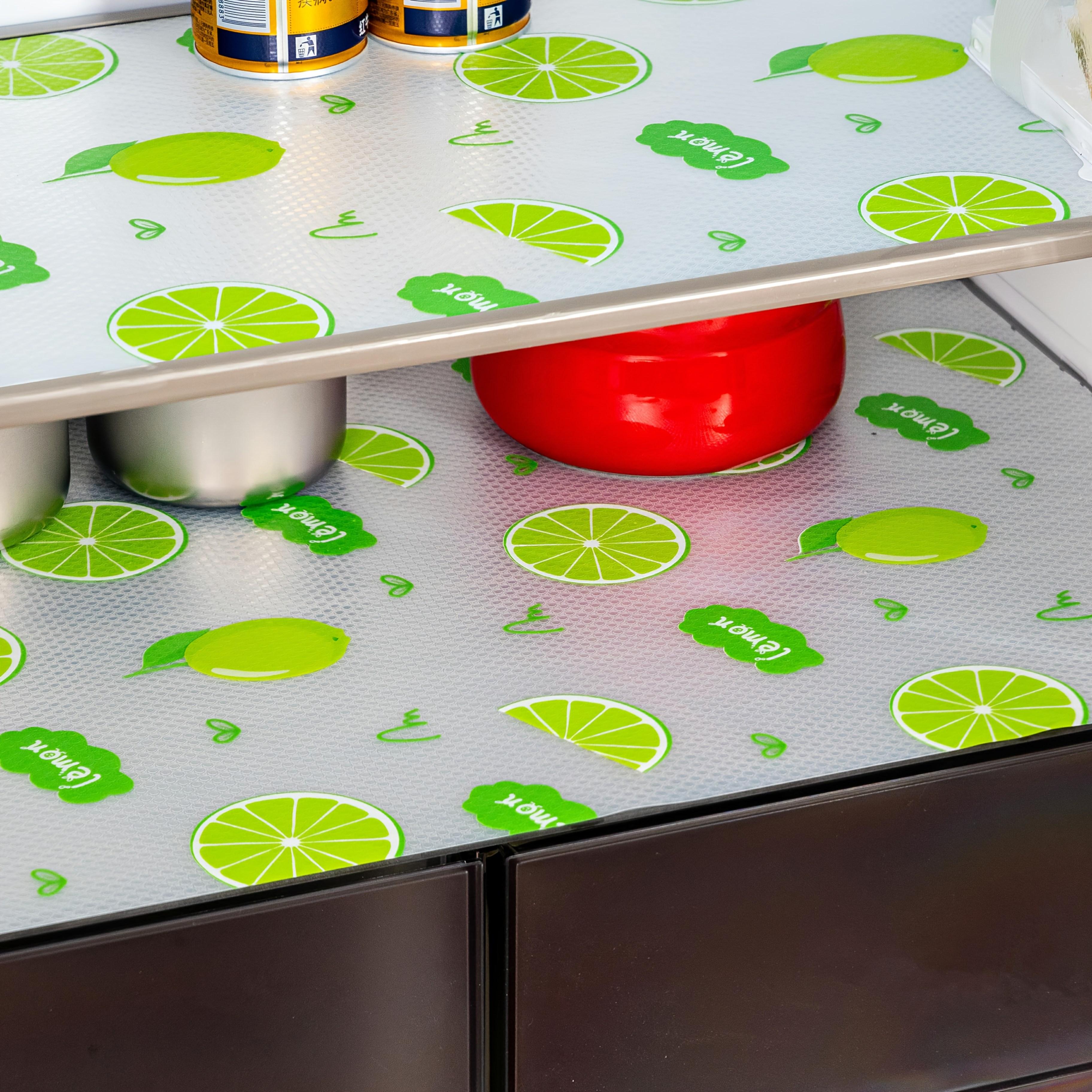 Waterproof Refrigerator Liners Set, Moisture-Proof Non-Slip Washable Reusable Eva Material, Lemon Pattern Kitchen Decor