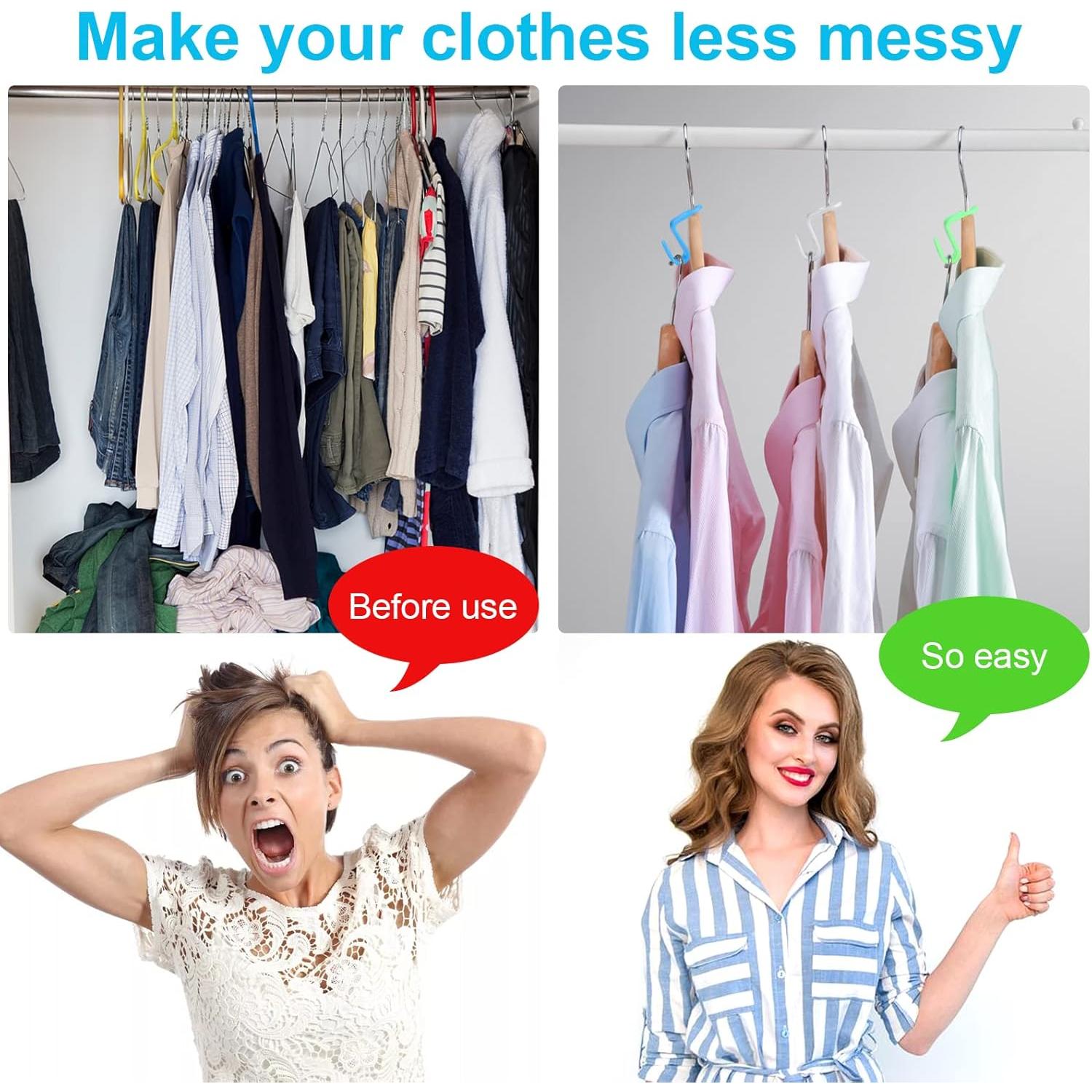 100 count Hanger Connector Hooks, Space Saving Hooks and Clips for Plastic Hangers (5 Color)