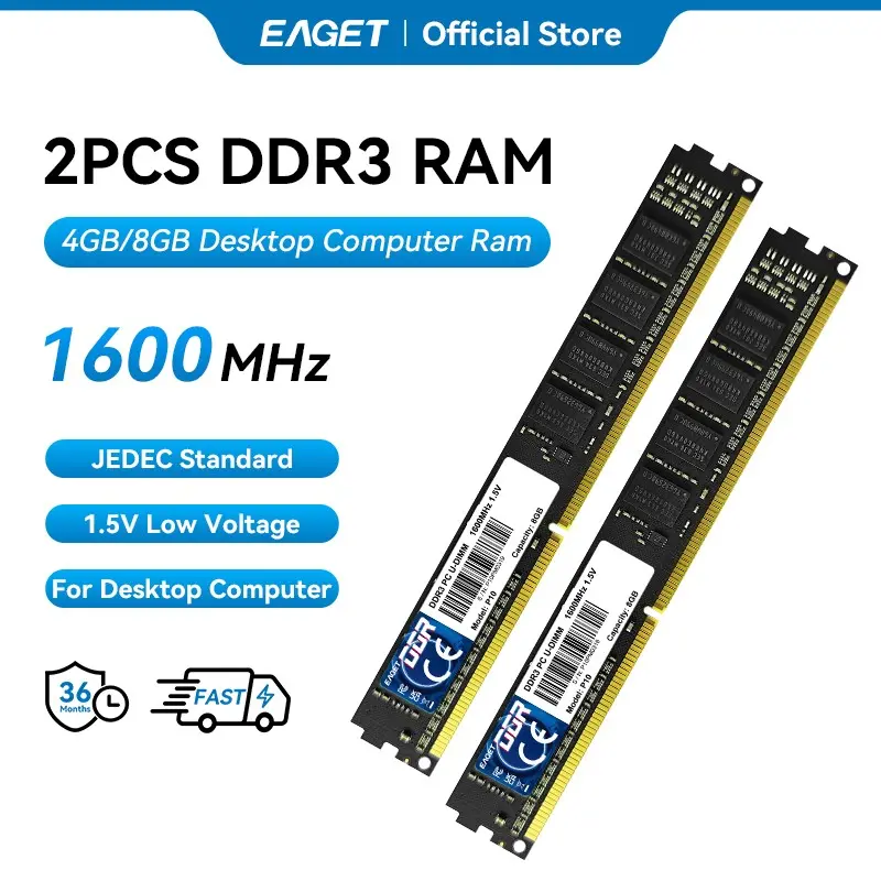EAGET DDR3 Desktop RAM 4GB/8GB (1600MHz*2PCS) 1.5V U-DIMM High Speed Stable Heat Dissipation Memory Module For Old PC Upgrade Gaming Video Editing 3D Rendering - Computer Memory Upgrade - PC Accessories Gift