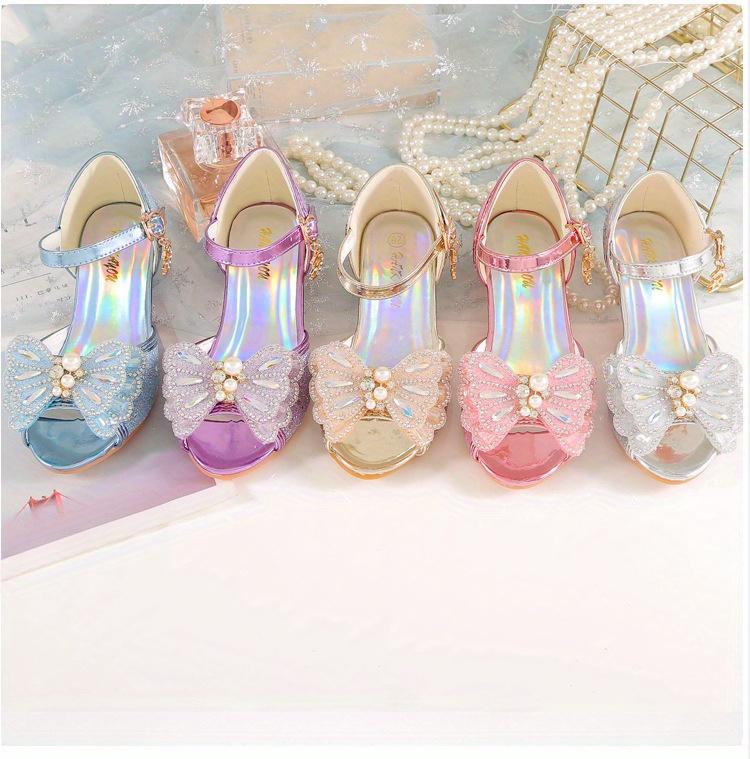 Summer New Children's Princess Shoes Girls' High Heels Baby Sandals Medium And Large Children's Girls' Fashion Crystal Shoes Formal Casual